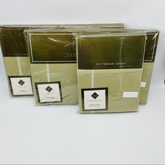 Veratex Crystal Collection Solid Green Twin Sheet Set 330 Thread Count RARE - Picture 2 of 12